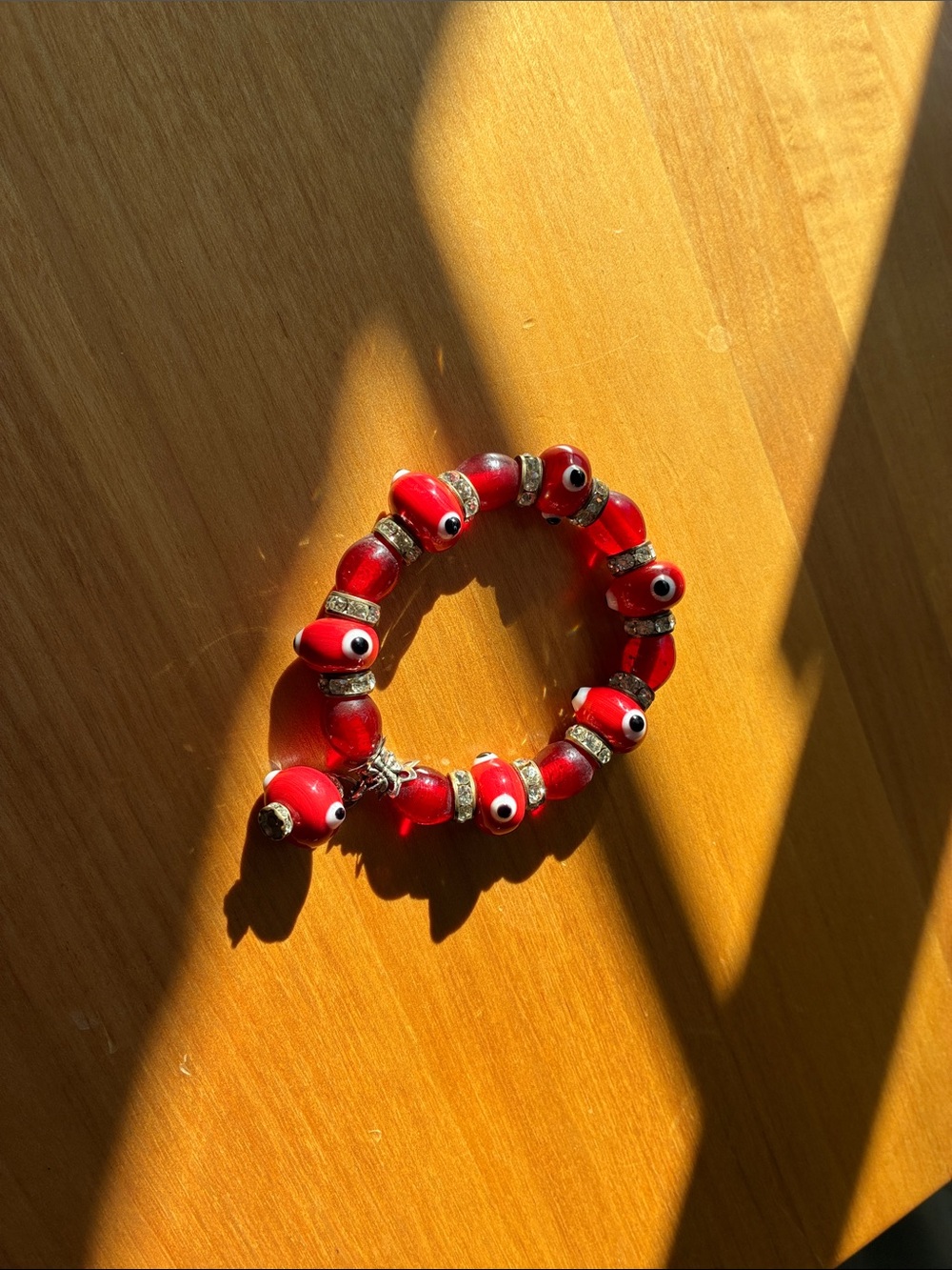 Red Beaded Evil Eye Stretch Bracelet - Unbranded